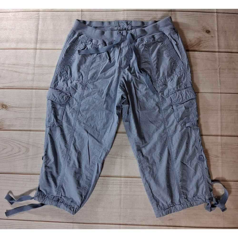 Calvin Klein Womens Cargo Jogger Capri Pants Blue Drawstring Waist Sz L